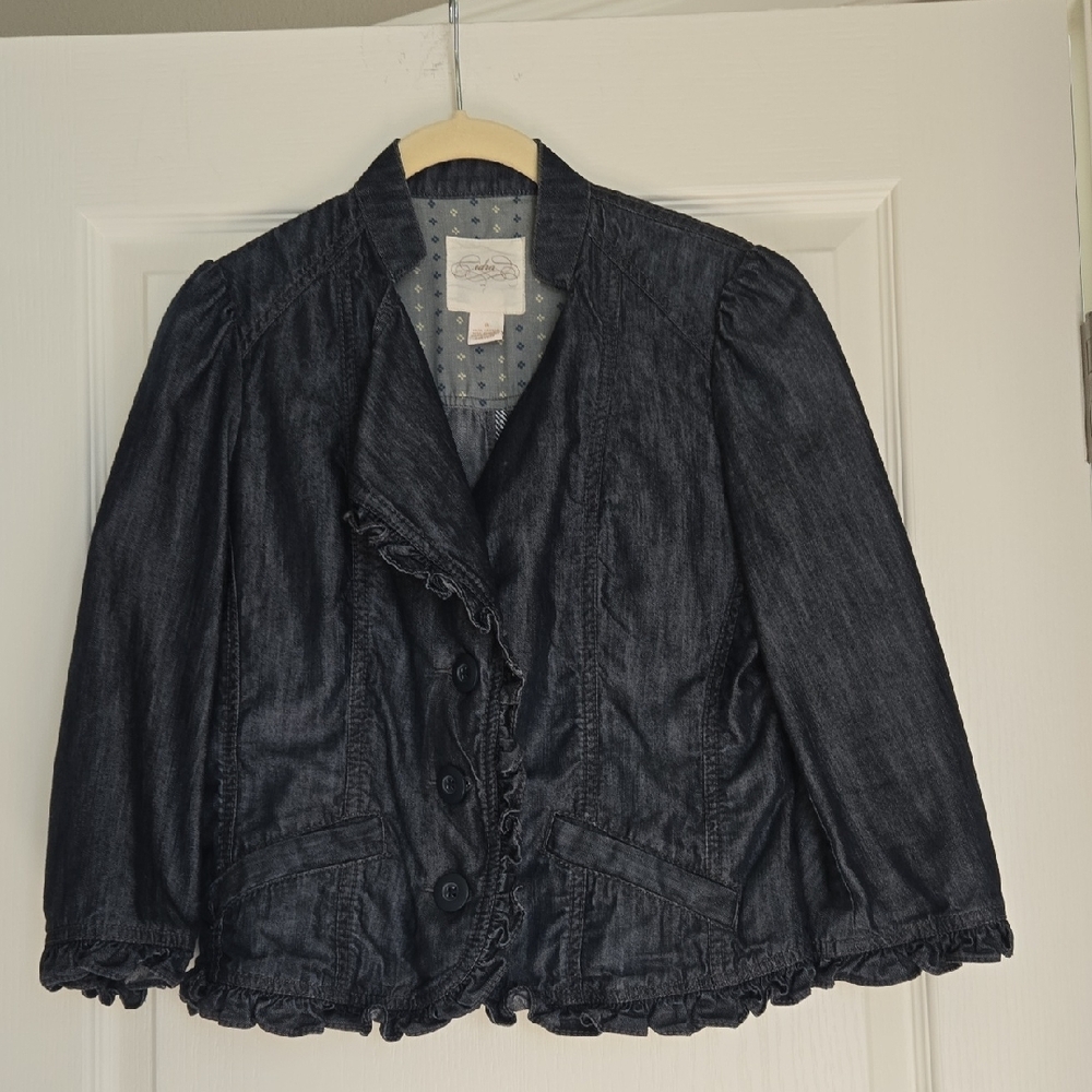 Anthropologie Denim Jean Jacket with Ruffle detail